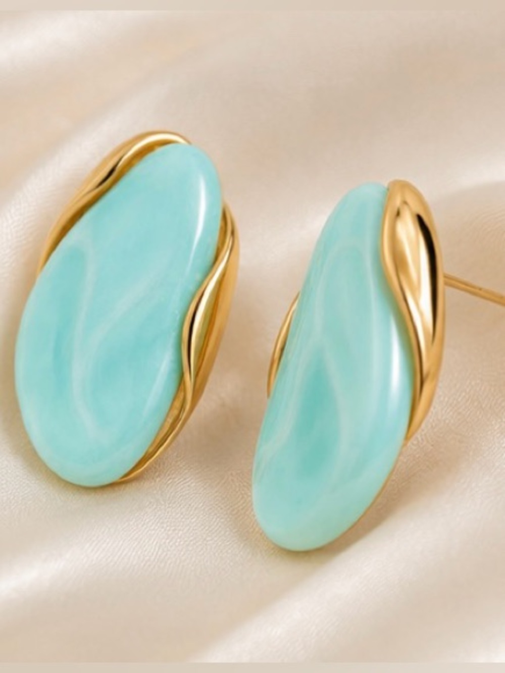 Aqua Blue Statement Earrings | Gold Tone | Coastal Chic | Resort Styles